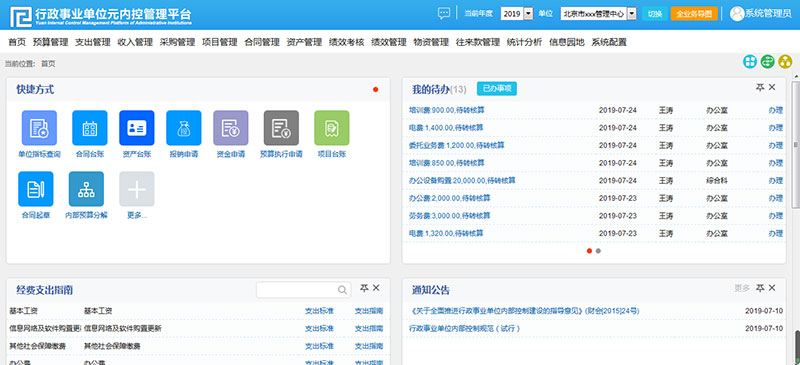 行政事業(yè)單位元內(nèi)控軟件界面